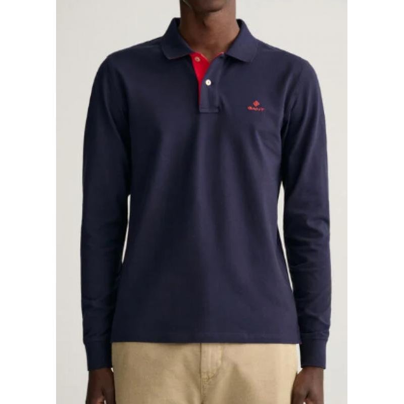 POLO RUGGER EN COTON PIQUE A MANCHES LONGUES ET COL CONTRASTE