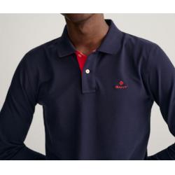 POLO RUGGER EN COTON PIQUE A MANCHES LONGUES ET COL CONTRASTE