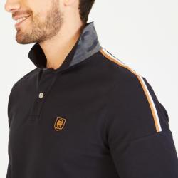 POLO MANCHES LONGUES BLEU MARINE AVEC BANDES TRICOLORES