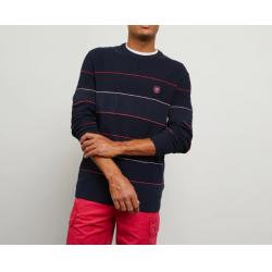 PULL BLEU FONCE RAYE EN JEU DE MAILLE