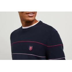 PULL BLEU FONCE RAYE EN JEU DE MAILLE