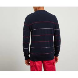 PULL BLEU FONCE RAYE EN JEU DE MAILLE