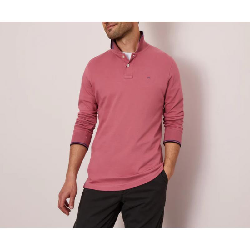 POLO ROSE MANCHES LONGUES DETAILS TRICOLORES