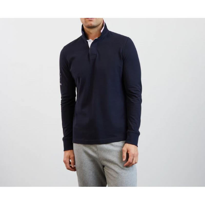 Polo manches longues bleu marine avec broderie N°10