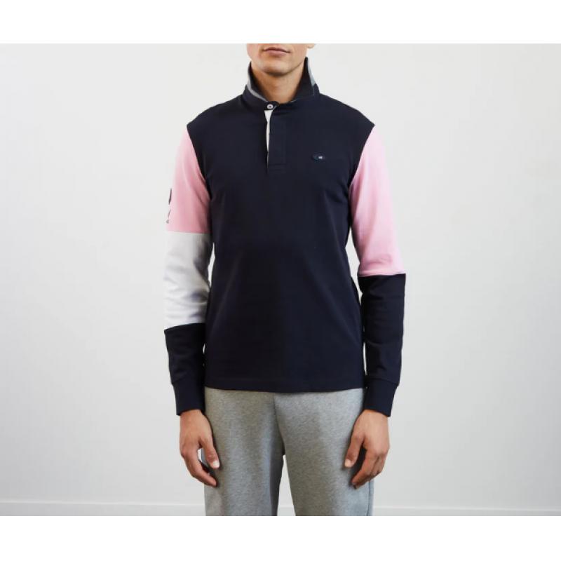 Maillot de rugby tricolore manches longues rose avec broderie XV de France