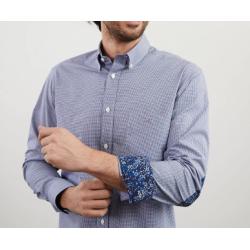 Chemise bleue à micro-motif vichy