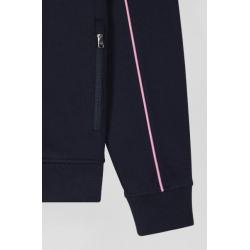Sweatshirt zippé à col montant bleu marine passepoil rose coupe Regular