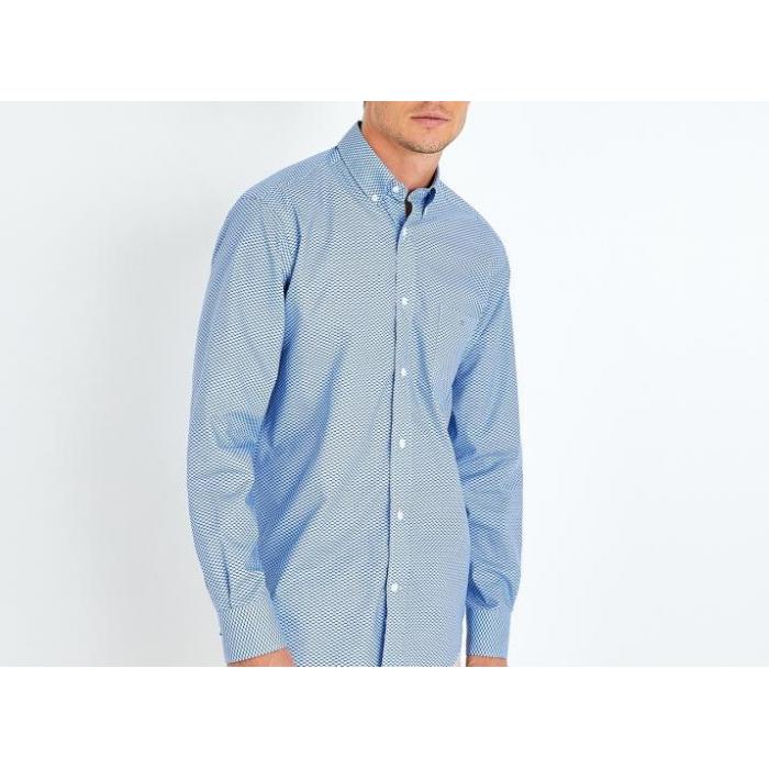 Chemise bleue en coton à micro motif nœuds Chemise bleue en coton à micro motif nœuds