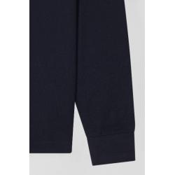 Maillot manches longues en coton bleu marine applications de tissu cravate cerclé coupe Regular