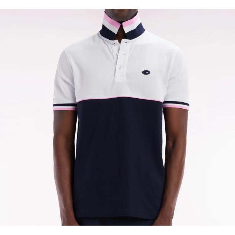 Polo à manches courtes en piqué coton bicolore marine et blanc coupe droite Polo à manches courtes en piqué coton bicolore marine et blanc coupe droite
