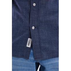 Chemise à manches courtes à microcarreaux en coton indigo coupe droite