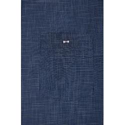 Chemise à manches courtes à microcarreaux en coton indigo coupe droite