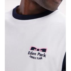 T-shirt bicolore en coton blanc broderie Eden Park French Flair coupe droite