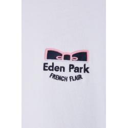 T-shirt bicolore en coton blanc broderie Eden Park French Flair coupe droite
