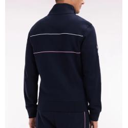 Sweatshirt zippé en coton stretch marine passepoil contrastés coupe droite