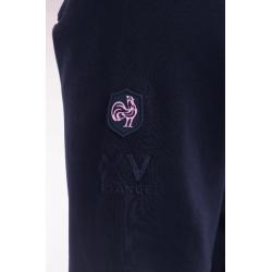 Sweatshirt zippé en coton stretch marine passepoil contrastés coupe droite