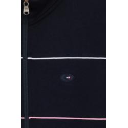Sweatshirt zippé en coton stretch marine passepoil contrastés coupe droite
