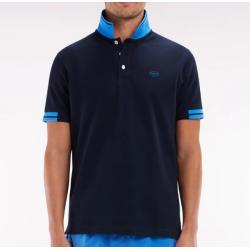 Polo à manches courtes en coton marine détails colorés coupe décontractée