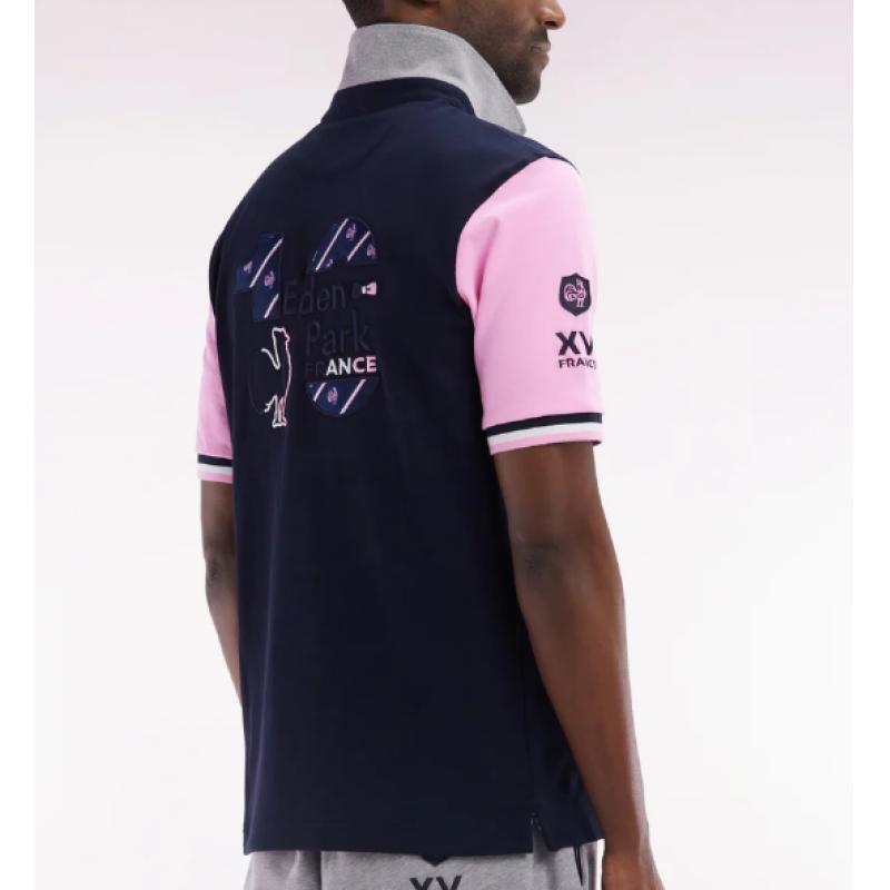 Maillot à manches courtes en coton marine et rose XV de France