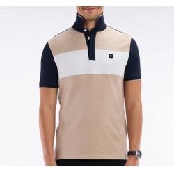 Polo à manches courtes en coton stretch beige bande contrastée coupe ajustée