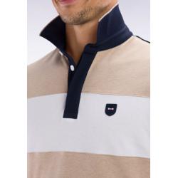 Polo à manches courtes en coton stretch beige bande contrastée coupe ajustée