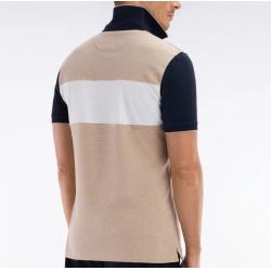 Polo à manches courtes en coton stretch beige bande contrastée coupe ajustée