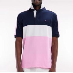 Maillot coupé-cousu à manches courtes en coton rose coupe droite