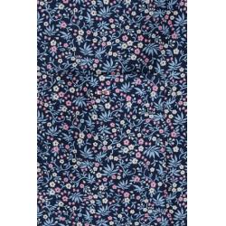 Chemise à manches courtes en coton marine microimprimé fleurs coupe droite