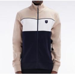 Sweatshirt zippé en coton interlock beige coupe droite