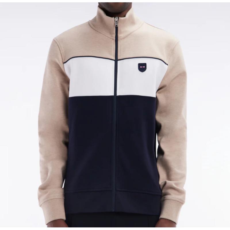 Sweatshirt zippé en coton interlock beige coupe droite