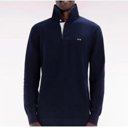 Pull col maillot en coton marine broderie dos noeud papillon cerclée coupe droite