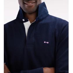Pull col maillot en coton marine broderie dos noeud papillon cerclée coupe droite