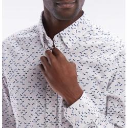 Chemise en popeline de coton écrue microimprimé noeud papillon coupe droite