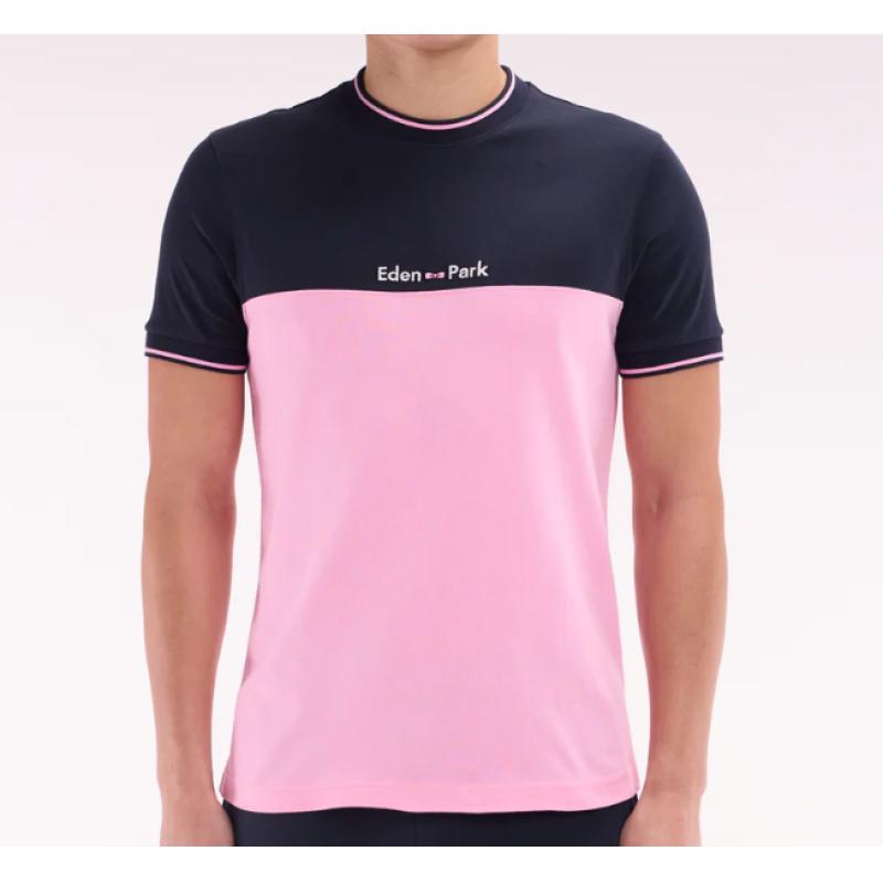 T-shirt brodé en coton bicolore rose coupe droite