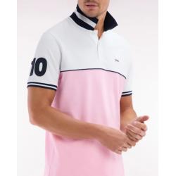 Polo à manches courtes bicolore en coton rose et blanc coupe décontractée