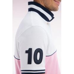 Polo à manches courtes bicolore en coton rose et blanc coupe décontractée