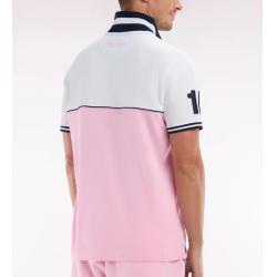 Polo à manches courtes bicolore en coton rose et blanc coupe décontractée