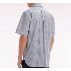 Chemise à manches courtes en coton tissage jacquard rayé coupe droite