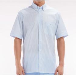 Chemise à manches courtes en coton tissage jacquard rayé coupe droite