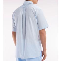 Chemise à manches courtes en coton tissage jacquard rayé coupe droite