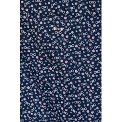 Chemise à manches courtes en popeline de coton marine micromotif noeud papillon coupe droite