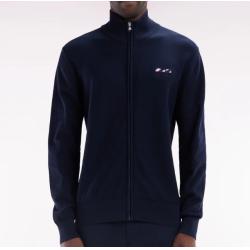 Cardigan zippé en coton marine à broderie nœud papillon cerclée coupe droit