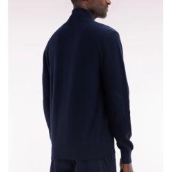 Cardigan zippé en coton marine à broderie nœud papillon cerclée coupe droit