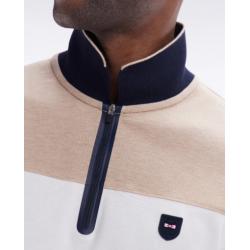 Polo à manches courtes en piqué de coton chiné stretch beige détails contrastés coupe ajustée