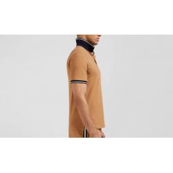 EDEN PARK - Polo manches courtes en coton stretch col jacquard coupe Slim
