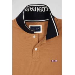 EDEN PARK - Polo manches courtes en coton stretch col jacquard coupe Slim