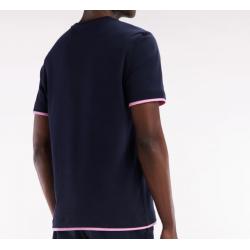 T-shirt brodé en coton marine à effet superposition coupe droite