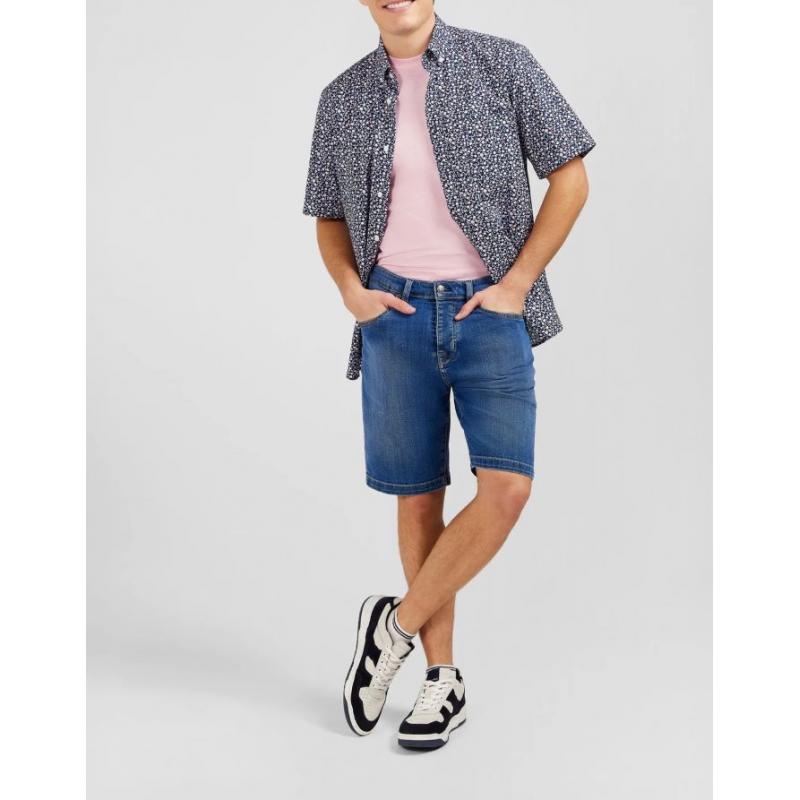 EDEN PARK - Bermuda bleu foncé en jean effet délavé