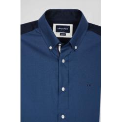 EDEN PARK - Chemise bicolore en coton pin point bleu foncé coupe Regular broderie dos