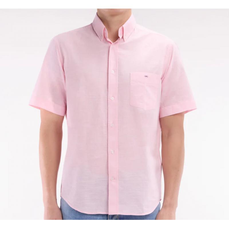Chemise à manches courtes en coton texturé coupe droite